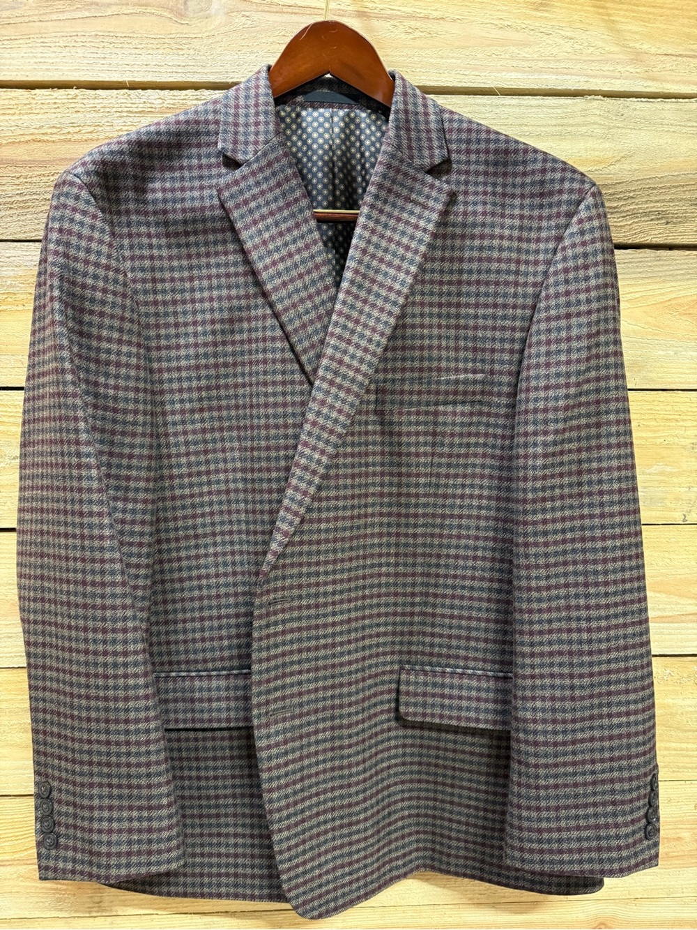 Izod Men's Houndstooth Sport Coat Blazer Jacket in Burgundy Gray & Blue, 50R